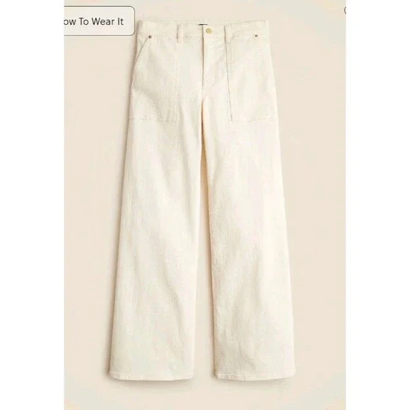 J.Crew Camp Pocket Wide Leg Jean Ecru Wash High Rise CH917 $128 Size 31 NWT - Picture 3 of 12